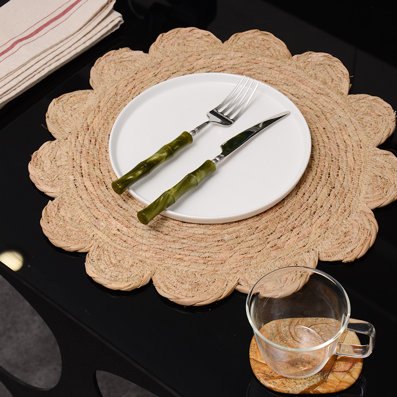 Grasas marinas naturales tejidas a mano almohadilla de mesa de escritorio anti-escaldado almohadilla de taza anti-deslizante aislamiento floral creativa