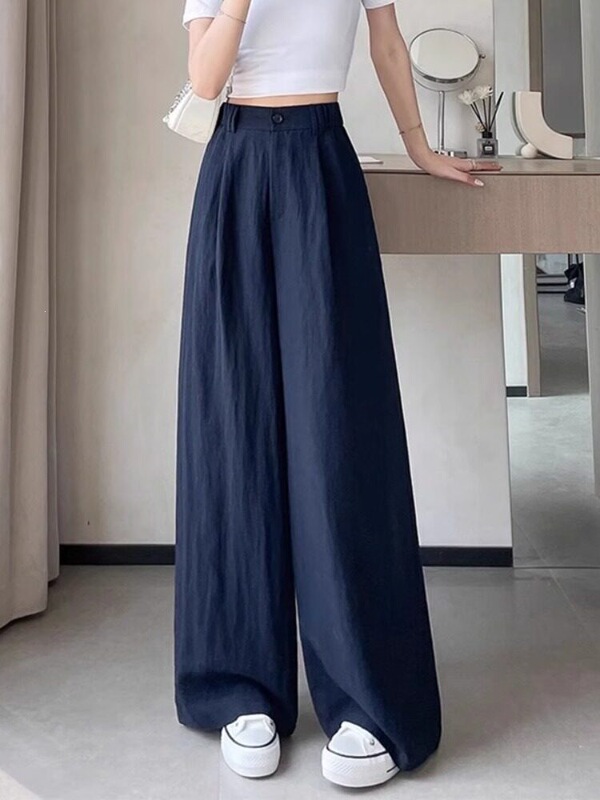 Plus-Size Anti-Wrinkle Tencel Linen Wide-Leg Pants for Women, Summer Thin Style, Slimming for Pear-Shaped Body, Drapey Cotton-Linen Casual Pants Plus-Size Anti-Wrinkle Tencel Linen Wide-Leg Pants for Women, Summer Thin Style, Slimming for Pear-Shaped Body, Drapey Cotton-Linen Casual Pants