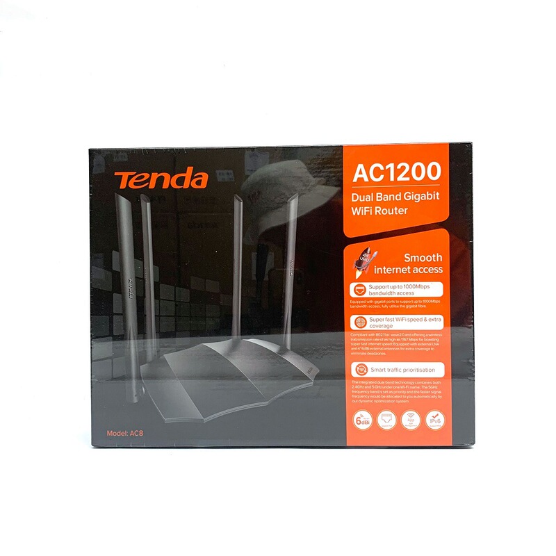 Tenda English Version Gigabit Wifi Router 5g Dual-Band 1200m Wireless Fiber Optic Broadband Router Wholesale Ac8