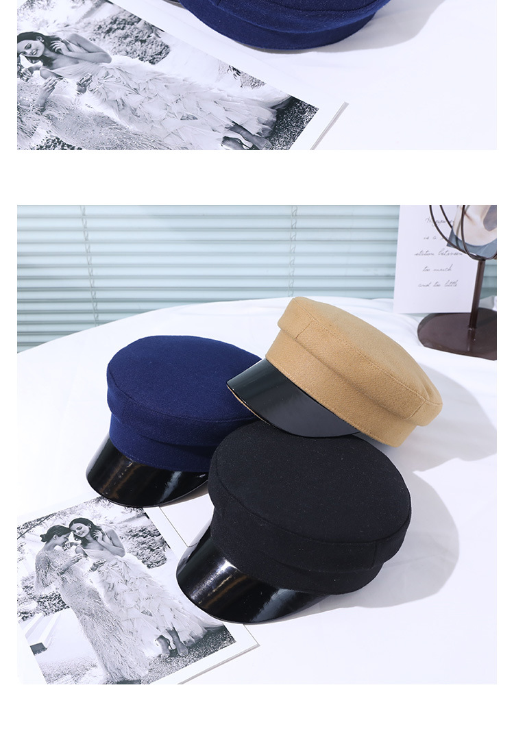 Retro Woolen Patent Leather Stitching Hat NSKJM103761