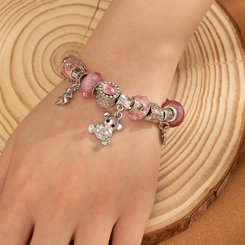 Pulsera Panjia Dora DIY cuentas de aleación de diamante de hoja de oso amor colgante brazalete abierto