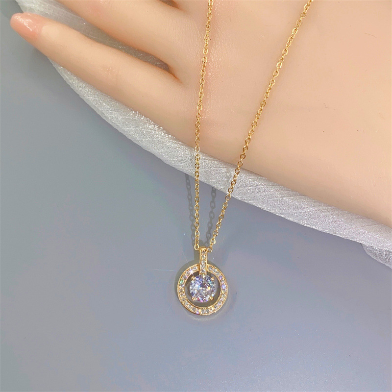 Copper Pendant Material Zircon Inlay Material Pendant Necklace Classification 304 Stainless Steel Chain Material PVD Coated Real Gold Plated Geometric Stainless Steel Simple Style Waterproof Non Tarnish Pendant Necklace