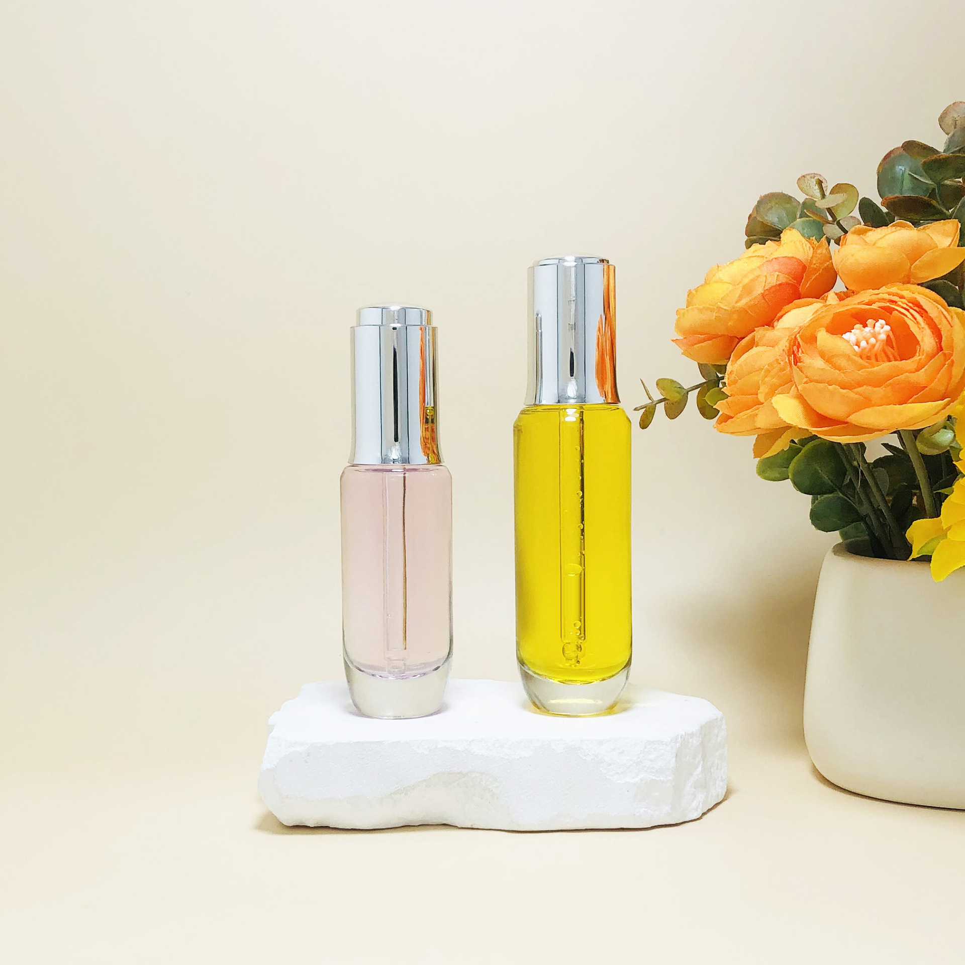 旋转按压滴泵精油瓶30ml装50毫升精华液玻璃瓶现货厚底玻璃原液瓶