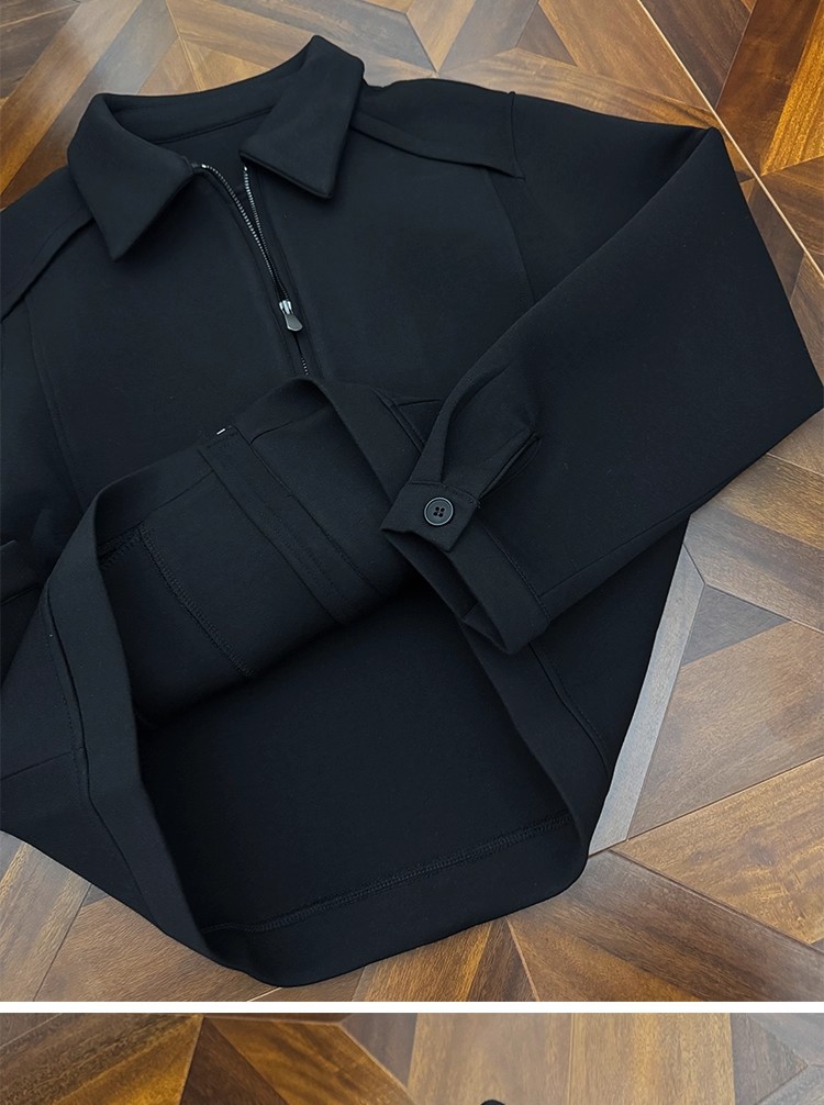 ​​Herren Heavyweight Cleanfit Jacke – Minimalistische Retro-Reißverschlussjacke (Schwarz/Gräulich, M-XXL)​​_voghion.com