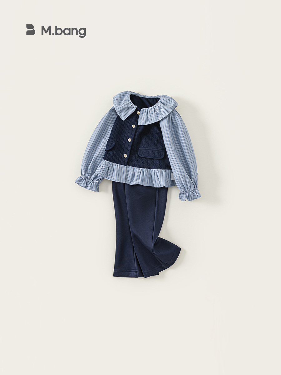 Ropa infantil Youbao, conjunto para niñas, estilo coreano de primavera y otoño, top con efecto de dos piezas y pantalones acampanados de manga larga, conjunto de dos piezas. image 4