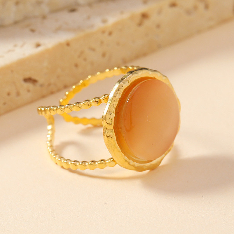 Ventas transfronterizas calientes anillo de piedra de ojo de gato temperamento retro mujer geometría redonda abierta anillo de acero de titanio joyería de acero inoxidable image 2