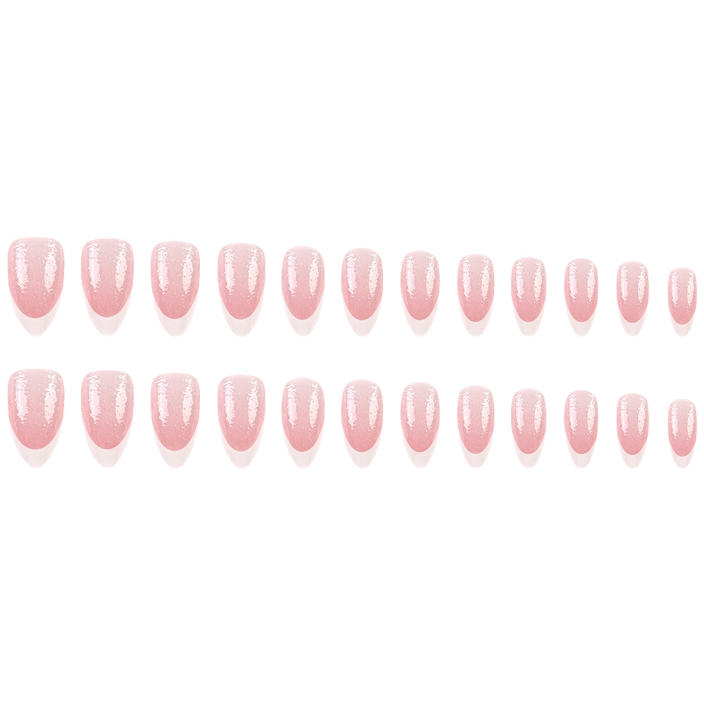 Ventas transfronterizas cortas de uñas de almendra, polvo desnudo suave, bordes blancos franceses, 24 piezas de parche de uñas image 6