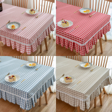 2N格子布艺桌套棉麻桌布ins风全包茶几餐订 做家用长方形幼儿园桌
