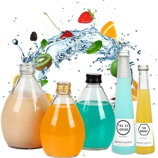 锥形饮料瓶300ml 铝盖玻璃果汁瓶水滴造型麻油瓶玻璃奶茶酒瓶