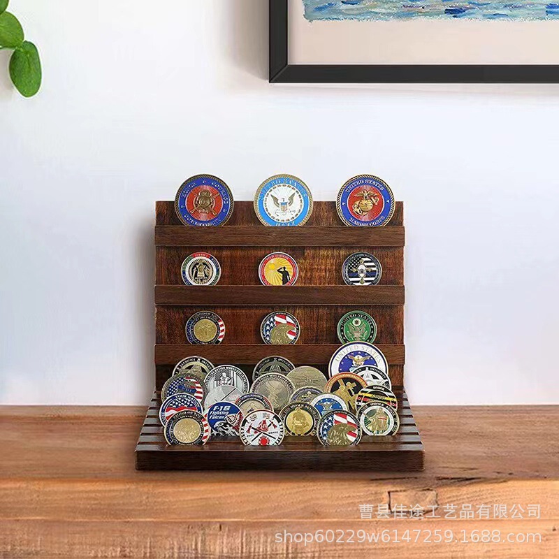 In-Stock Wooden Medal Storage Rack Desktop Game Challenge Coin Collection Rack Coin Medal Display Rack Silver Coin Rack
