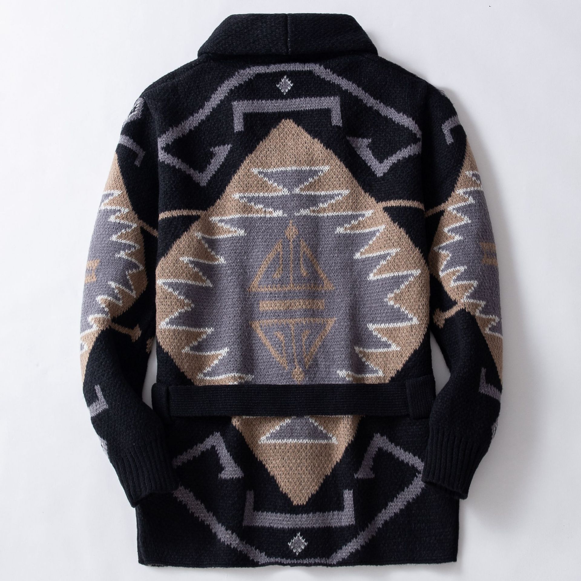 Pánske oblečenie retro ťažký žakárový sveter Hrubý stredne dlhý a dlhý kardigan sveter SY0075_voghion.com