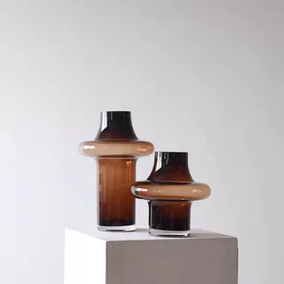 博西家居花瓶高级感客厅桌面插花摆件中古咖色玻璃花器样板间摆设