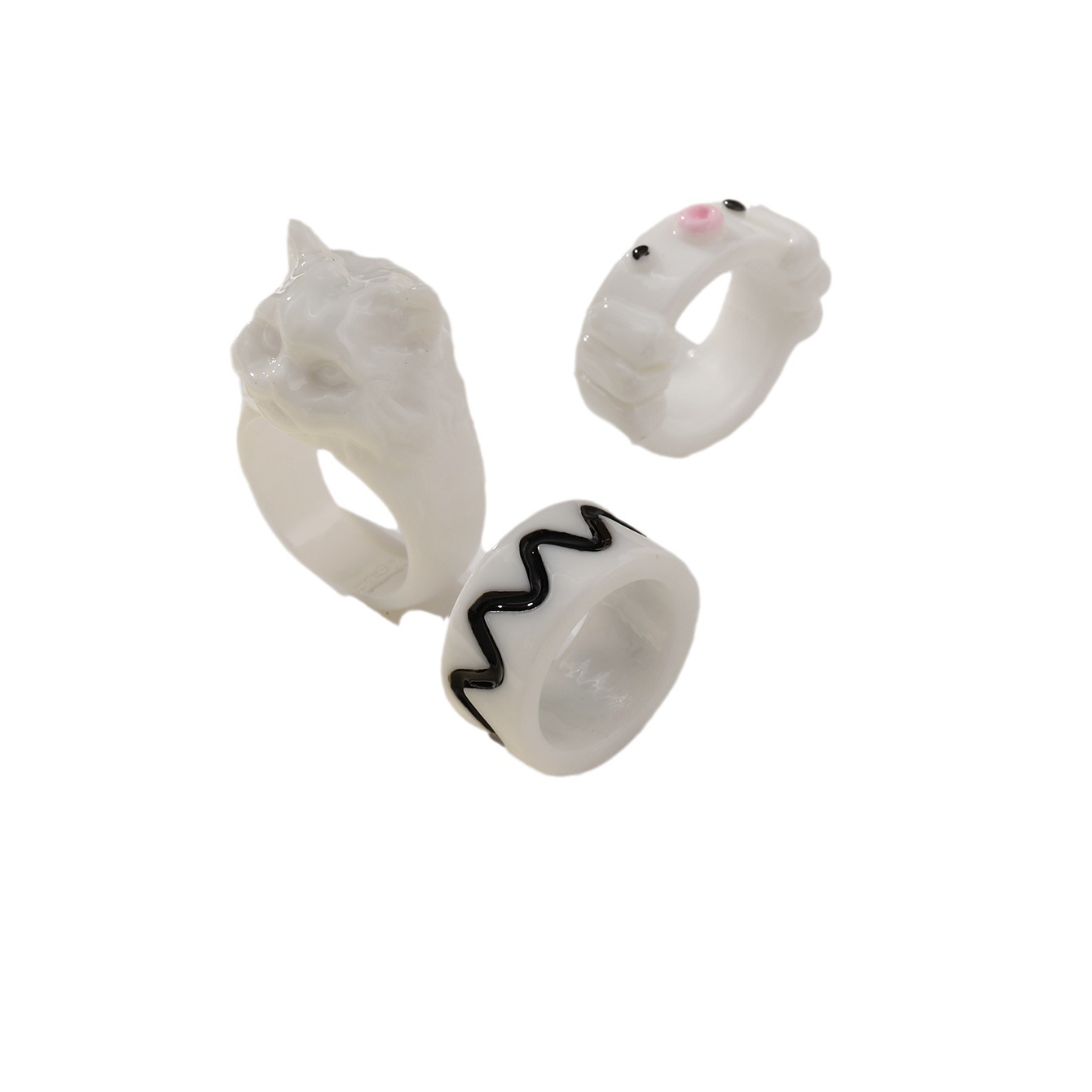 Transfronterizo Amazon nuevo tridimensional gato cabeza monstruo pulpo Rana resina diversión personalidad hip hop anillo conjunto traje