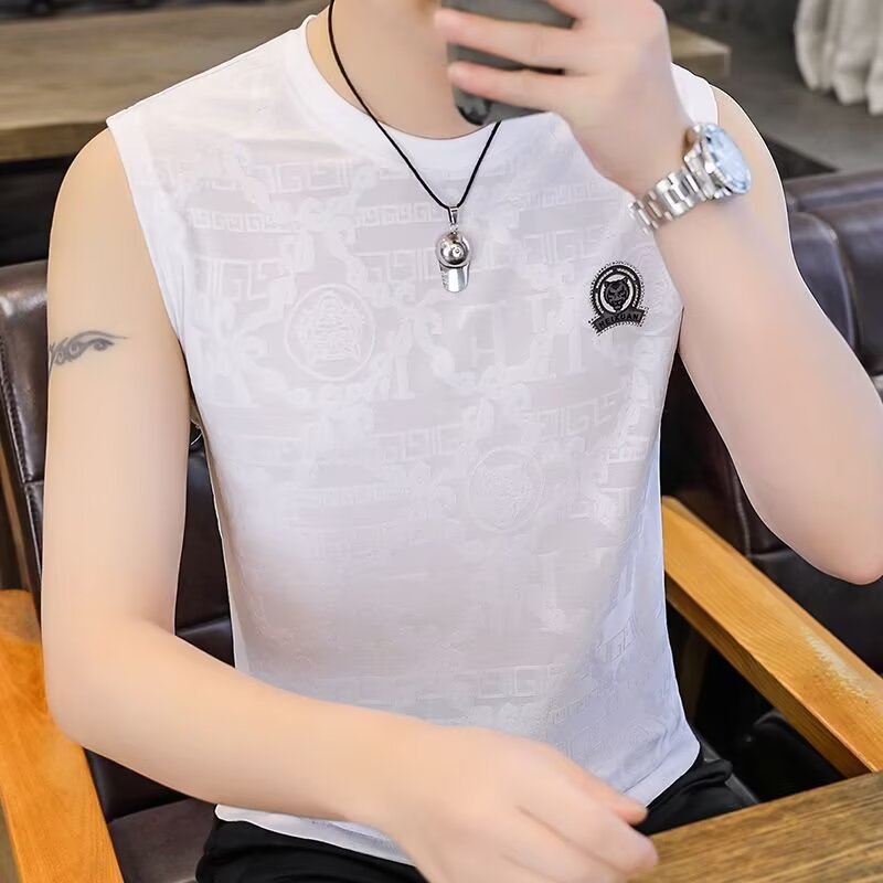 Europa camiseta de seda de hielo hombre de manga corta de verano tigre caliente diamante de seda de morera camiseta de cuello redondo camiseta de media manga de color caqui