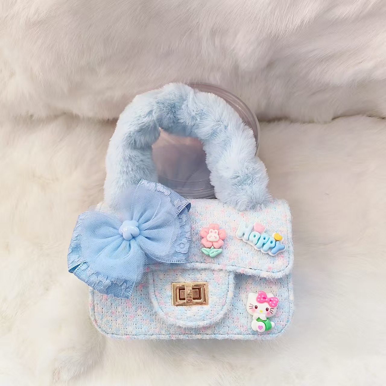Bolso de peluche, bolso de arco, bolso de princesa, bolso de hombro, bolso de Año Nuevo para chicas, bolso pequeño