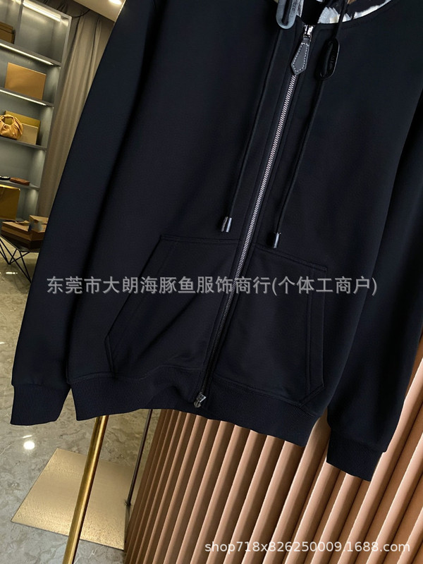 正确版 英伦B家帽子格纹拉链卫衣重工纯色简约百搭学院运动OS外套|undefined