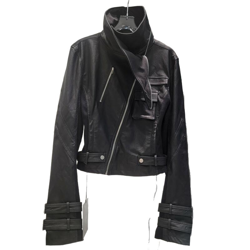 2025 otoño nuevo estilo de moda de collar vertical con cremallera empalme de punto de mujer delgada y delgada chaqueta de motocicleta
