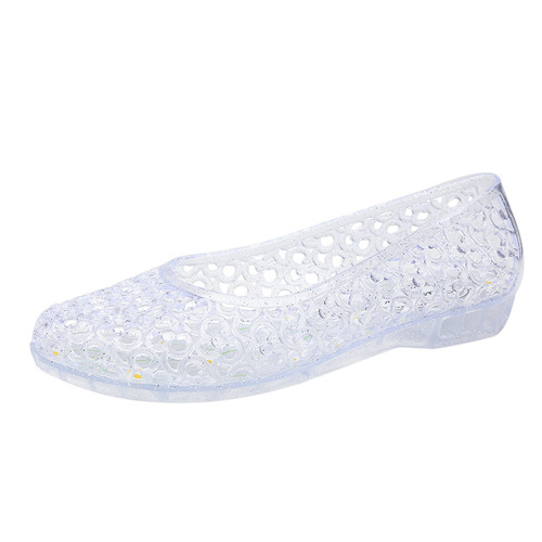 Hollywood Crystal Hollow Low Heel Sandals for Women Summer Outdoor Wear, Mother Fashion Korean Version Jelly Toe Cover Platform Anti-Slip Single Shoes