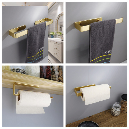 Hole-free bathroom space aluminum towel rack gold kitchen tissue holder set towel bar bathroom accessories