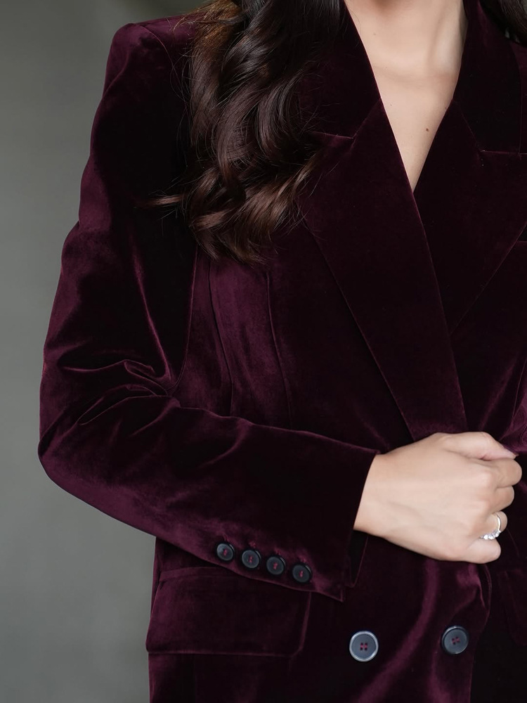 Chaqueta de Traje Ajustada de Terciopelo, Spandex, Cuello en V, Manga Larga, para Trabajo