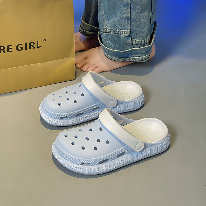 Croc Shoes Women's Summer Outer Wear Non-Slip Heightening Toe-Toe Slippers High-Bottom Eva Wear-Resistant Breathable Thick-Soled Beach Slippers