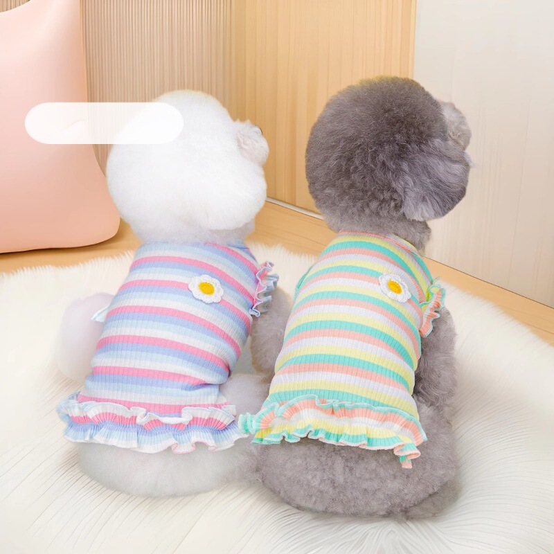 猫服、ペット服、犬服、ペット服、ペットスカート、カラフルなストライプの花のベスト、夏服|undefined