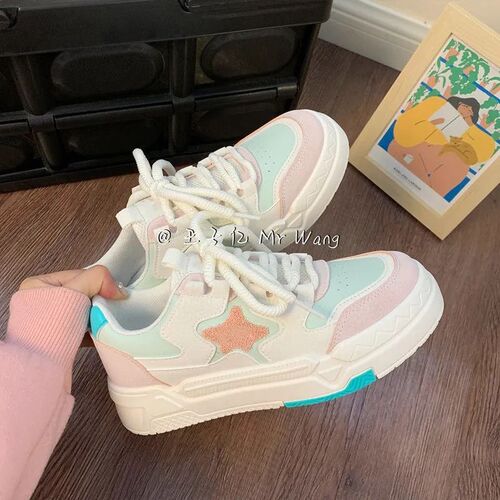 Girls' Shoes Sports Shoes Trendy  Spring and Autumn New White Shoes Thick-soled Casual Sports Student Shoes
