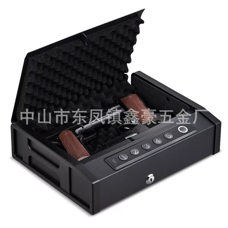 跨境家用床头手饰保险箱密码指纹钥匙手枪盒卧室客厅移动保险柜