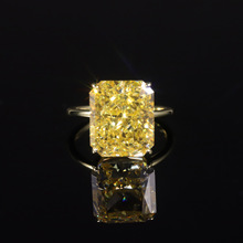 新款冰花切黄锆石戒指s925纯银金色婚戒11*13mm大克拉钻戒跨境