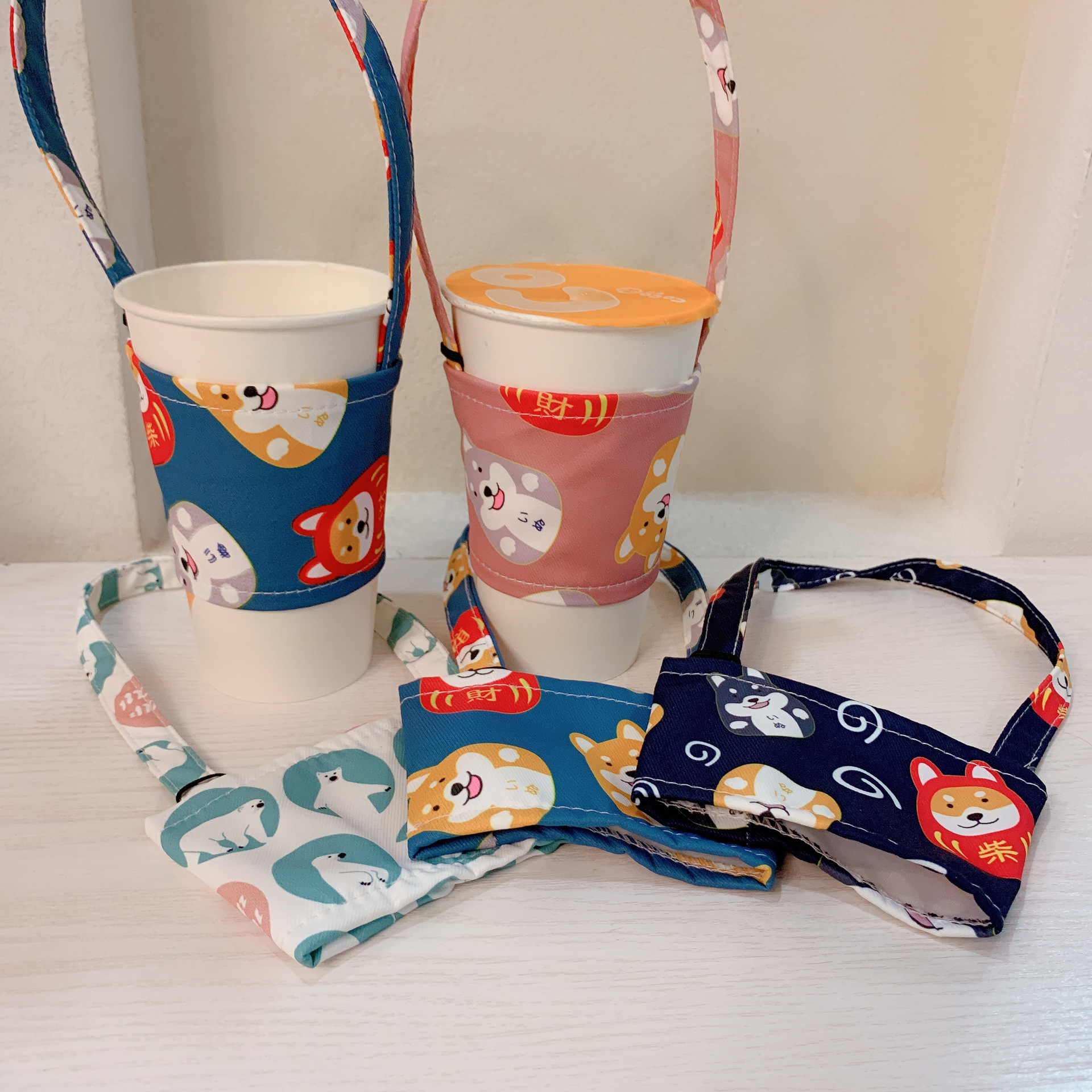 Simple dibujos animados bebida taza bolso taza cubierta mano taza cubierta lienzo leche té bolsa portátil media taza pequeña bolsa