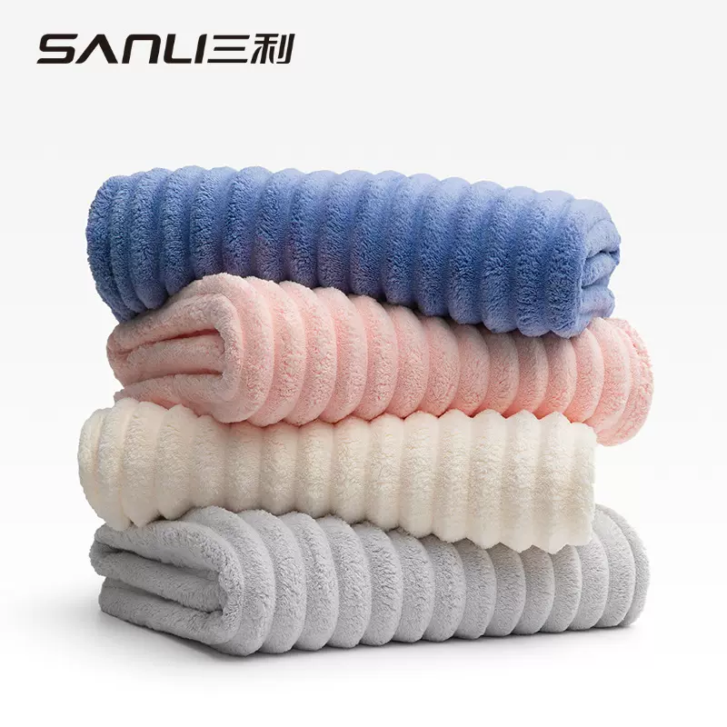 三利毛巾珊瑚绒浴巾成人情侣柔软洗澡巾立体条纹浴巾90*190大盖毯