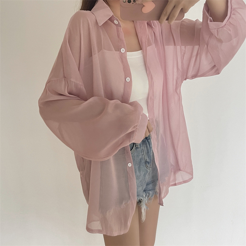 112g Weight Long Sleeve Sleeve Length Single Breasted Placket Type Shirtsleeve Sleeve Type Polyester, Chiffon Fabric Type Regular Top Length Cardigan Tops Type Holiday Occasion Shirt Collar Neckline Loose Fit Type Solid Color Pattern Summer, Spring Season Women's Gender Casual Style Wholesale Women's Casual Solid Color Long Sleeve Blouses 39