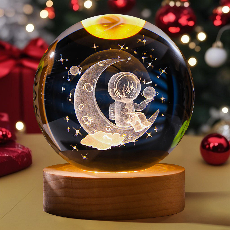 Astronauta luminosa bola de cristal lámpara de noche 3D escultura decoración de mesa para reuniones de estudiantes regalos personalizados