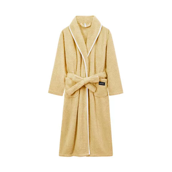 Women-Tender yellow lapel pulling bathrobe