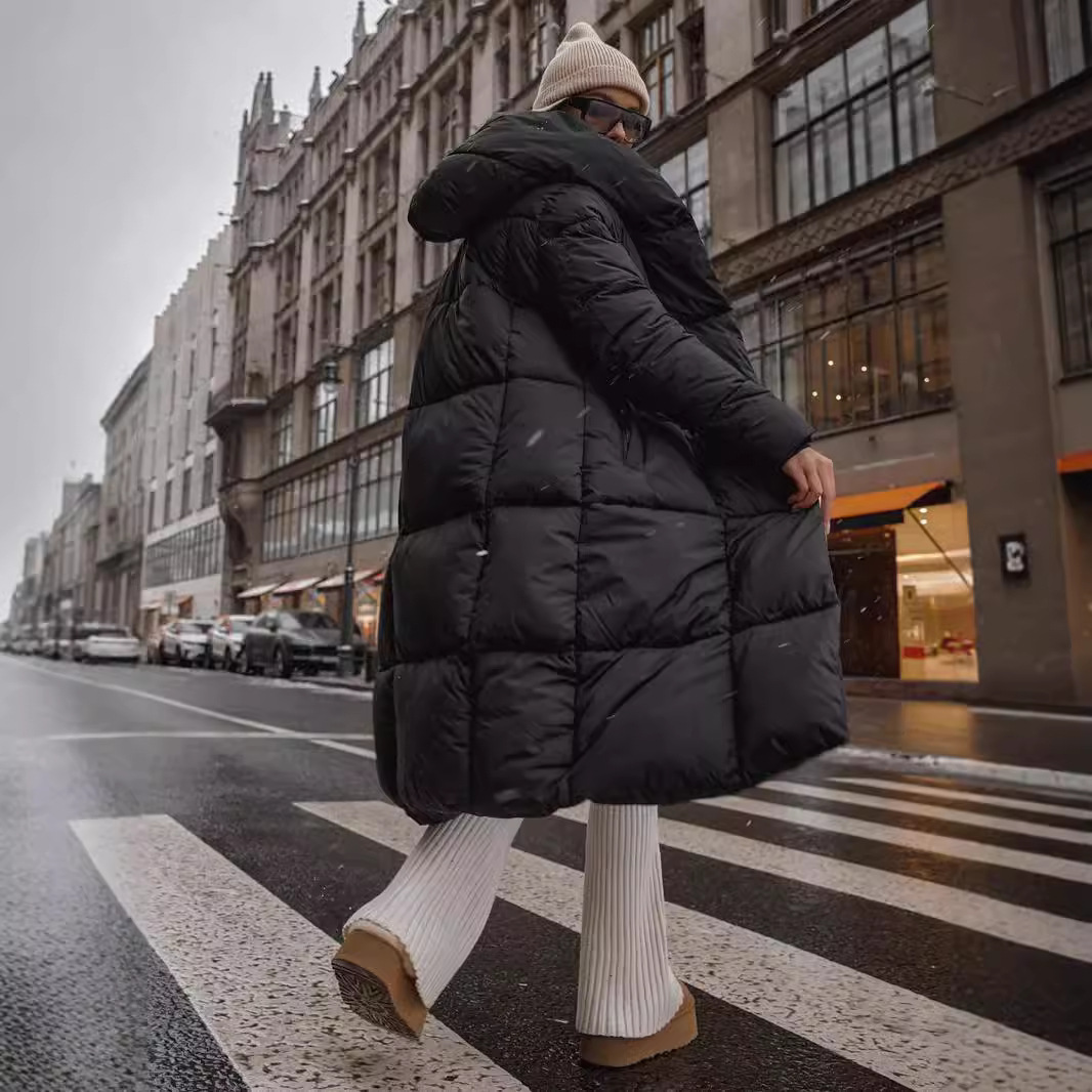 Vêtements pour femmes Veste d'hiver Veste en coton pour femmes Veste longue en coton rembourrée pour femmes Veste chaude à fermeture éclair_voghion.com