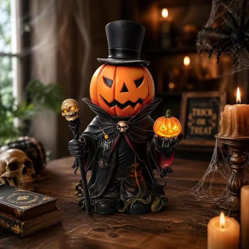 跨境新品cary pumpkin lantern万圣节树脂恐怖南瓜灯桌面艺术摆件