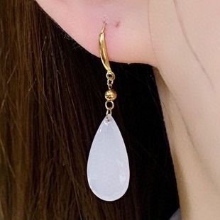 18K gold natural Hetian jade double-sided water drop earrings earrings gold inlaid with suet jade earrings jadeite jasper earhook