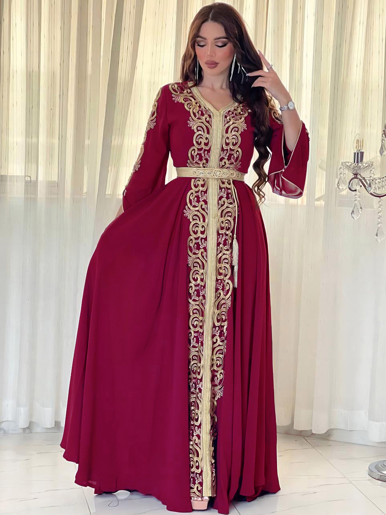 3737 Gurban Arab Dubai Foreign Trade Embroidery Appliqué Dress Muslim Party Dinner Robe