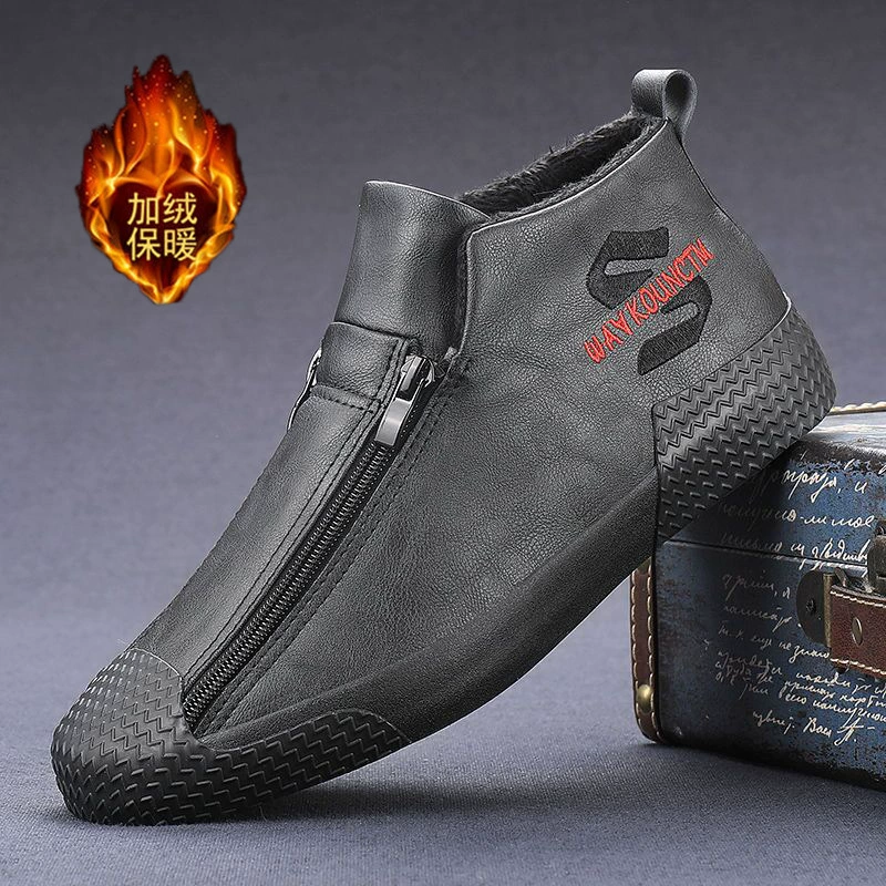 Зимние ботинки, мужские зимние сапоги с низким верхом, одношаговая ленивая хлопковая обувь, обувь с высоким берцем на флисовой подкладке, теплые хлопковые ботинки, непромокаемые мужские ботинки