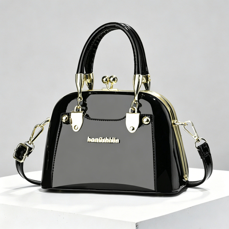 【Shichen Women's Bag】Glossy Patent Leather Kiss-Lock Shell Bag, Light Luxury Handbag and Crossbody Bag for Women, Small Bag, One-Piece Drop Shipping 【Shichen Women's Bag】Glossy Patent Leather Kiss-Lock Shell Bag, Light Luxury Handbag and Crossbody Bag for Women, Small Bag, One-Piece Drop Shipping