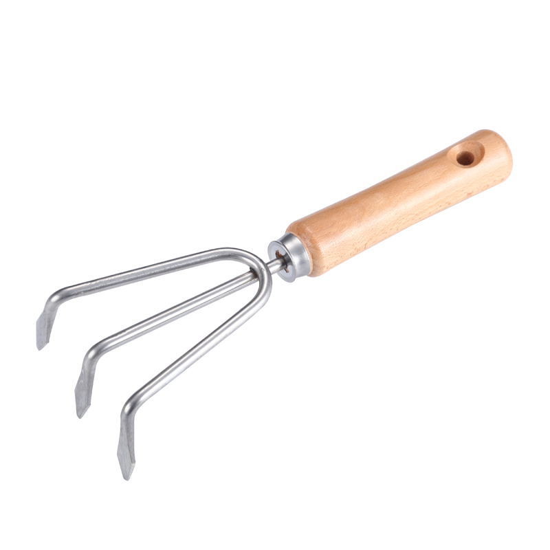 厂家供应木柄不锈钢锄头 种花种菜三齿锄头 园林户外两用工具