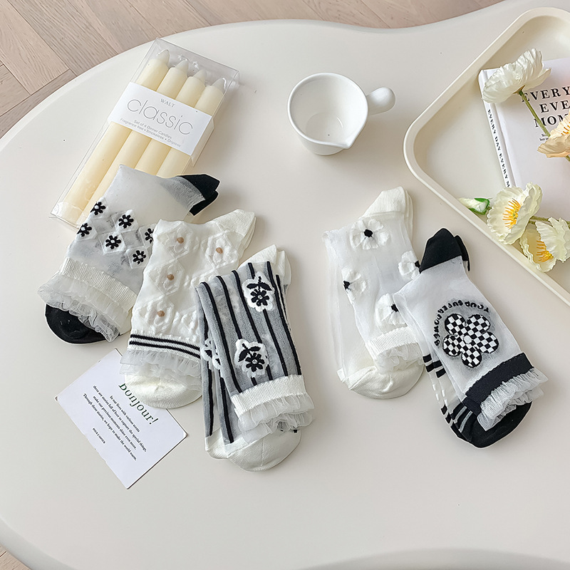 Loafers socks summer matching women's thin British style leather shoes summer glass silk Crystal socks transparent socks