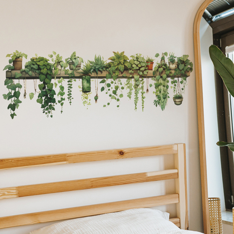 New foreign trade green plant green rose leaf hanging basket bedroom living room wall beautification decorative wall stickers wholesale temu