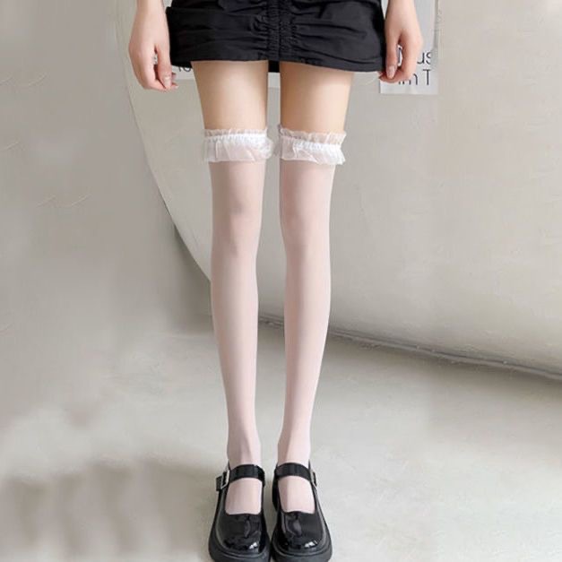 Solid Color Sexy Stockings Sexy Fishnet Stockings Bow Black Stockings Women Summer Thin Stockings Lace Over The Knee Socks display picture 7