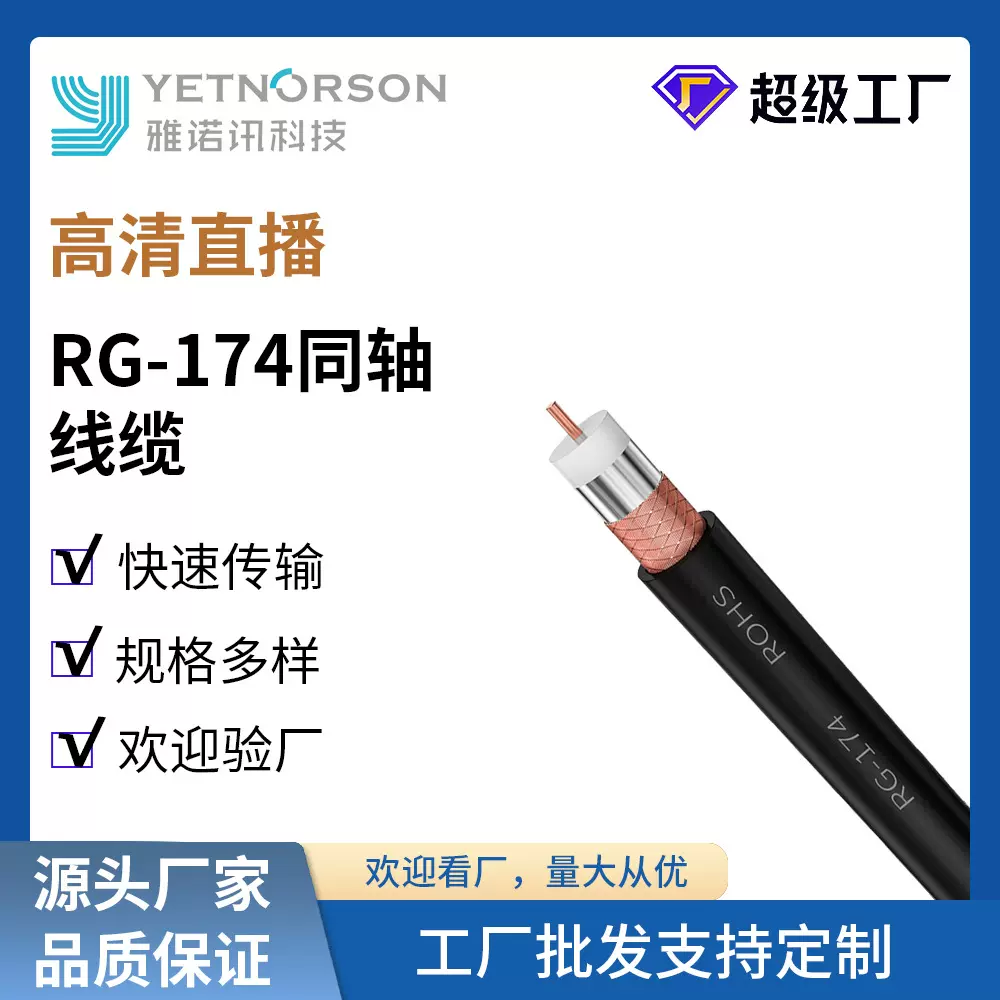厂家直销高清RG174同轴电缆家庭数字电视线户外加密屏蔽射频线
