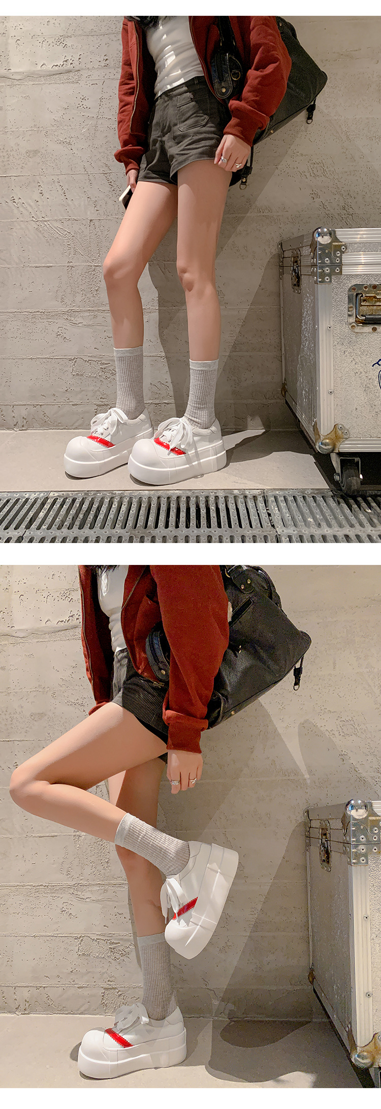 Giày sneaker nữ chunky đế dày tăng chiều cao, phối màu cổ điển — màu đen, màu trắng chi tiết 19