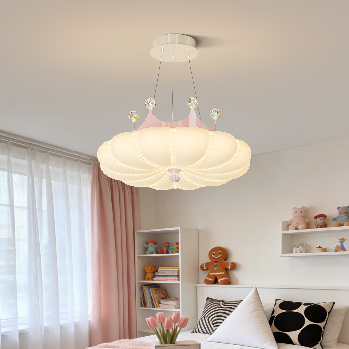 Luces de habitación de niños franceses modernas y minimalistas luces de dormitorio de viento crema corona creativa para niños y niñas lámpara de la habitación 412L