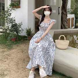 2025夏季新款连衣裙女设计感碎花裙子森系慵懒风收腰显瘦A字裙子