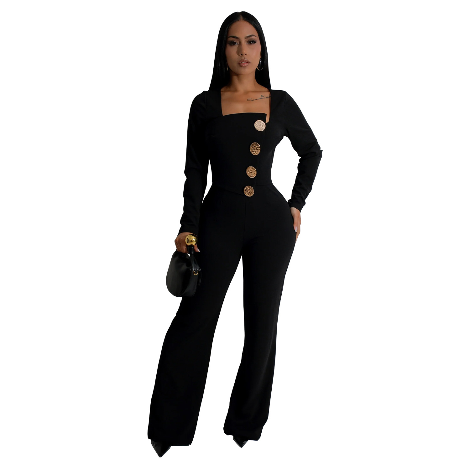 C7201 Cross-border AliExpress Amazon Pantalones de brazo de manga larga para mujer de moda europea y americana Mono delgado de color sólido