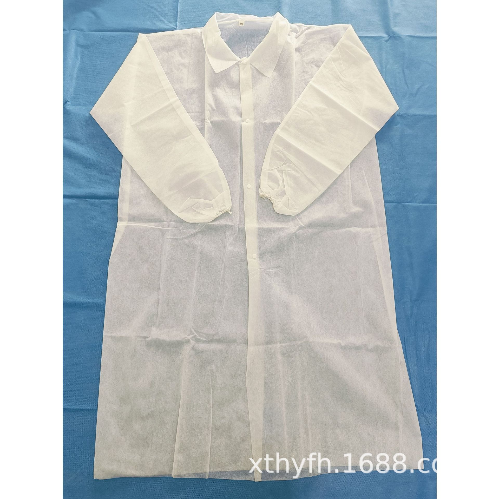 工厂加工 无纺布实验服单领按扣工作服防尘参观服橡筋袖口白大褂